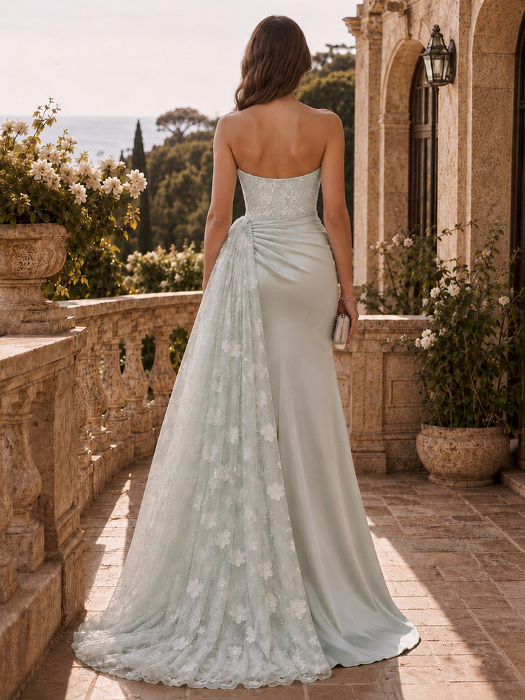 Satin Mermaid Sweetheart Long Evening Dresses with Split Side