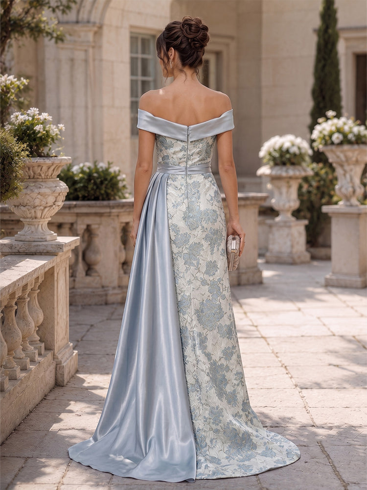 Jacquard A-Line Off the Shoulder Long Evening Dresses with Split Side