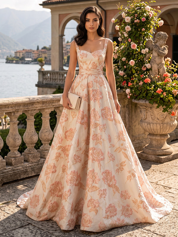 Jacquard A-Line Sweetheart Long Evening Dresses with Pleats