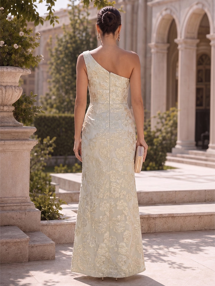 Jacquard Mermaid One Shoulder Long Evening Dresses with Slit