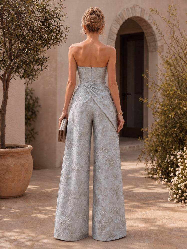 Jacquard Jumpsuit Sweetheart Long Ruched Evening Dresses