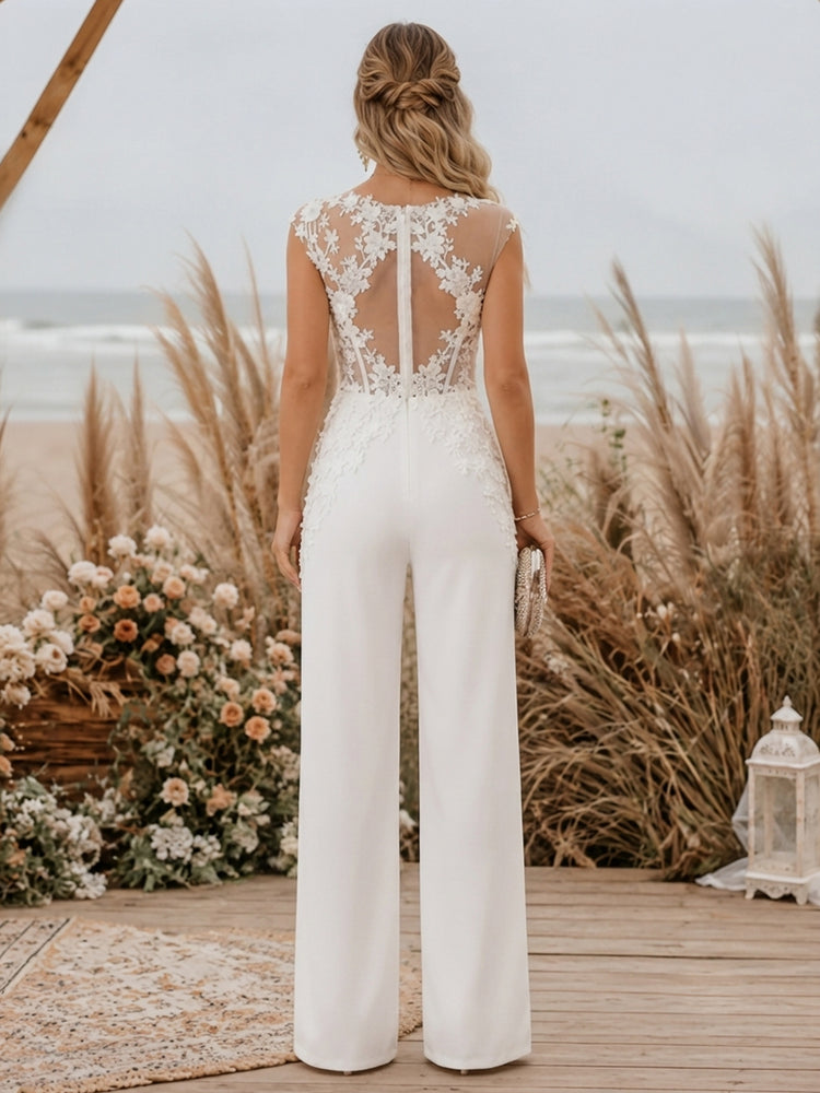 Satin Jumpsuit Sweetheart Long Evening Dresses with 3D Flowers