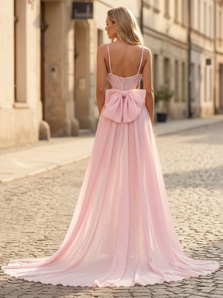 Sequin Jumpsuit Spaghetti Straps Long Evening Dresses with 3D Flowers