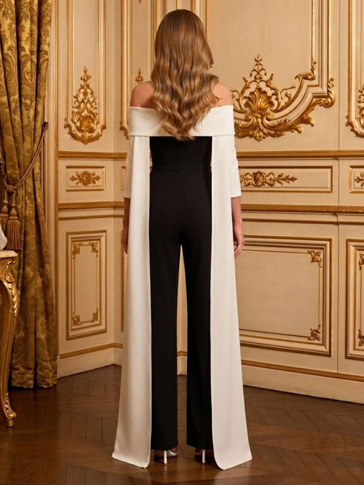 Satin Jumpsuit Off the Shoulder Long Evening Dresses with Pleated