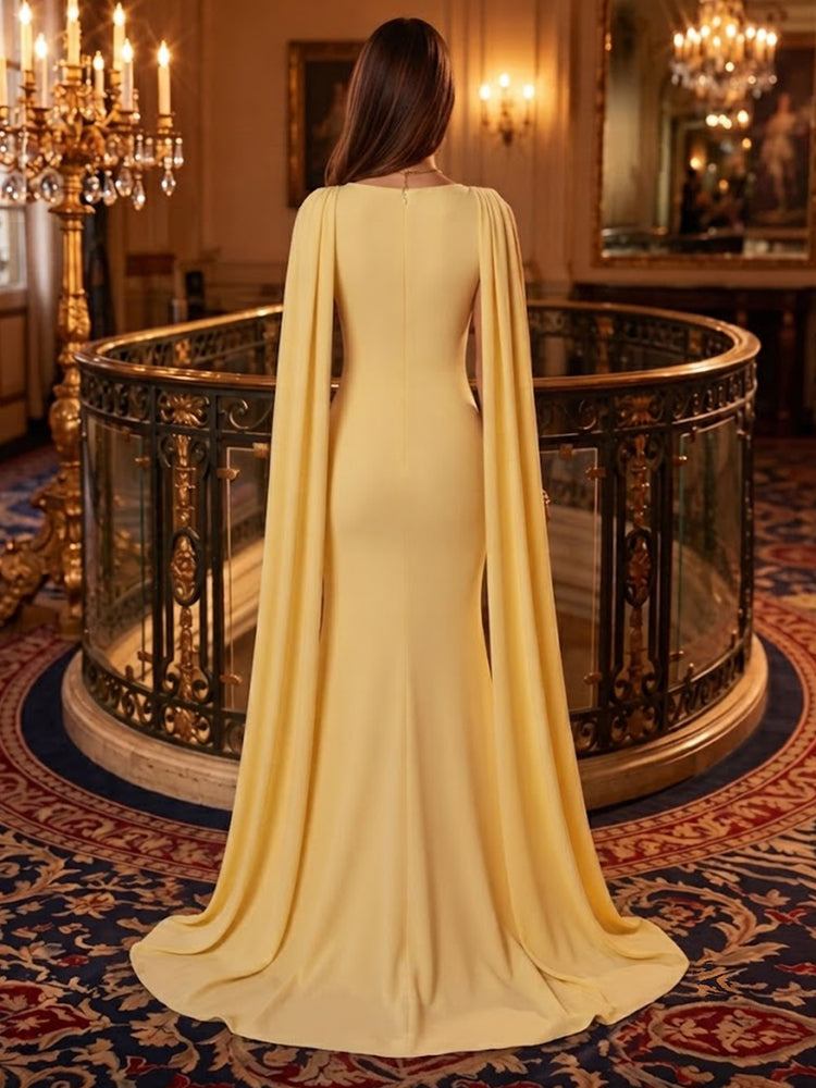Chiffon Mermaid High Neck Long Evening Dresses with Pleated