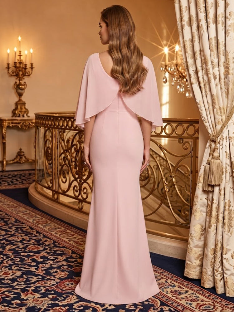 Chiffon Mermaid Boat Neck Long Evening Dresses with 3D Flowers
