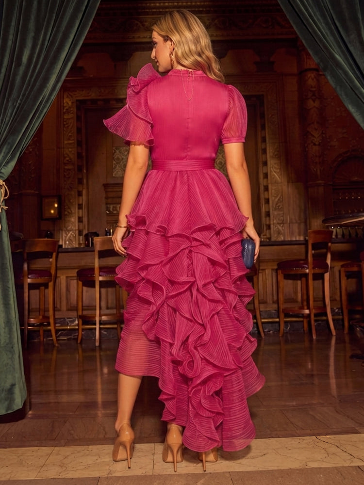 Tulle A-Line High Neck Midi Evening Dresses with Layered