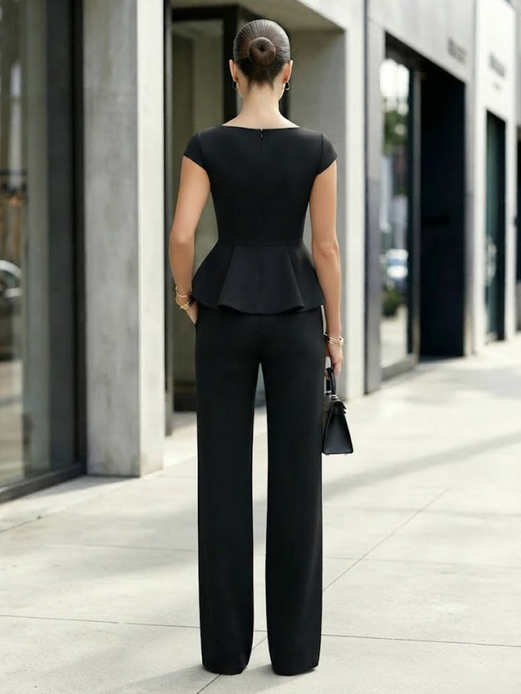 Satin Jumpsuit Scoop Neck Long Evening Dresses with Pocket