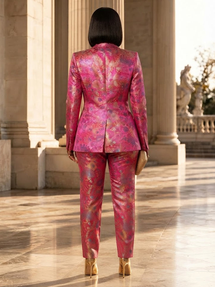 Jacquard Pantsuit V Neck Long Evening Dresses with Pleated