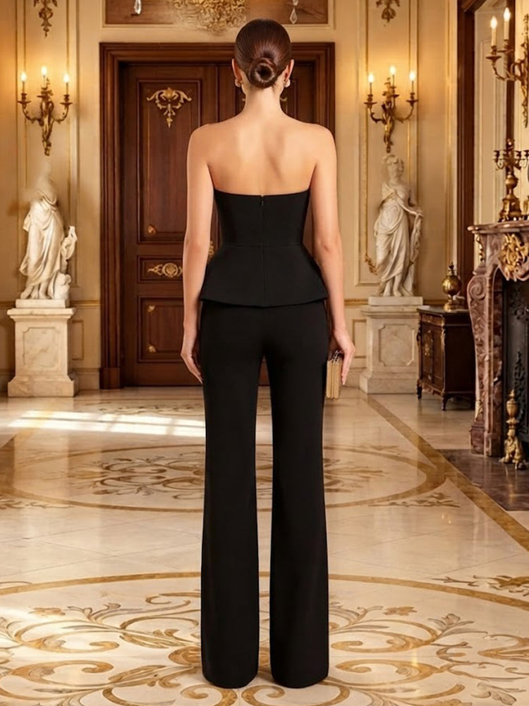 Satin Jumpsuit V Neck Long Evening Dresses with Pleated