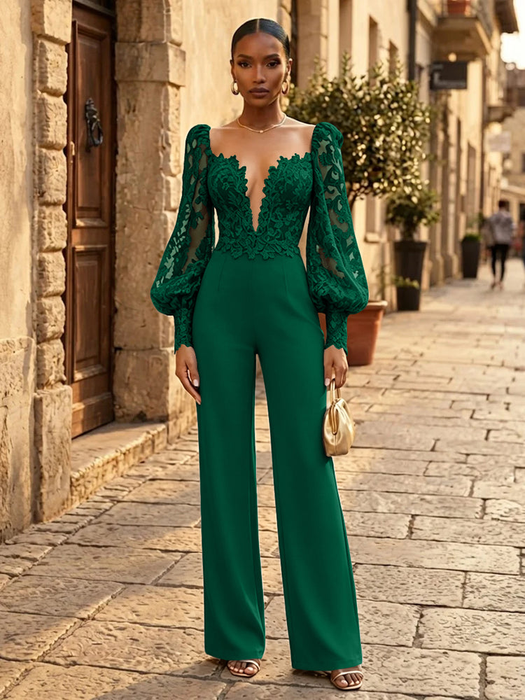 Satin Jumpsuit V Neck Long Evening Dresses with Pleated