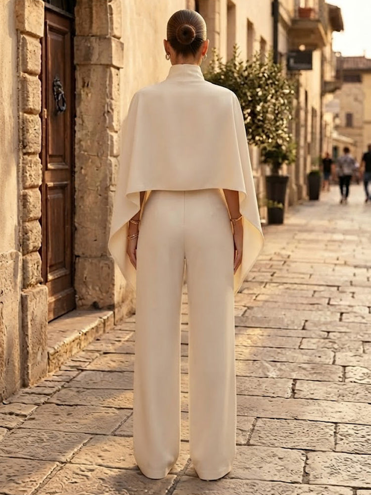 Satin Pantsuit High Neck Long Evening Dresses with Pleated