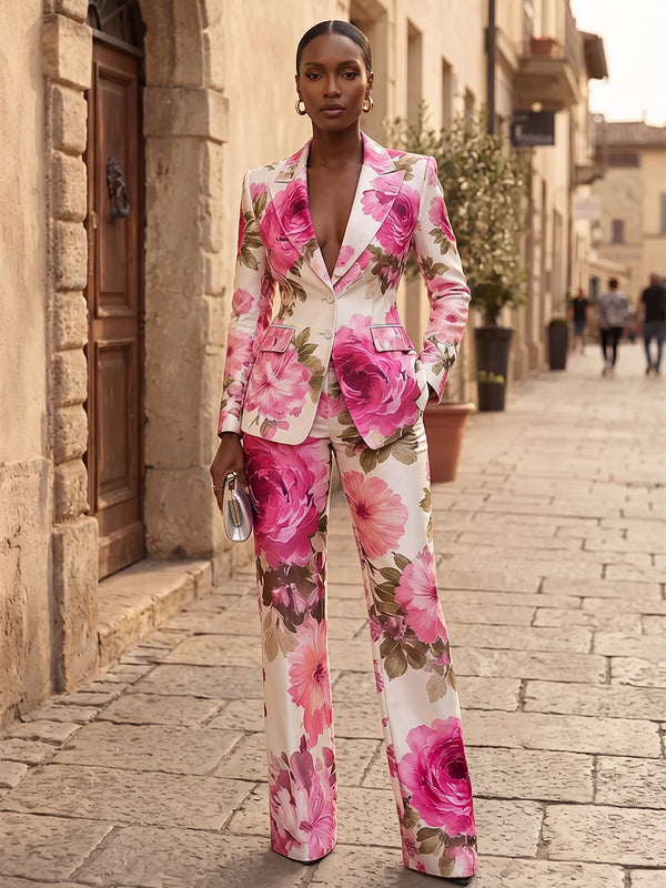 Jacquard Pantsuit V Neck Long Evening Dresses with Pocket