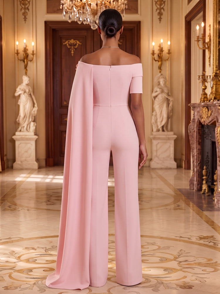 Satin Jumpsuit Off the Shoulder Long Evening Dresses with 3D Flowers