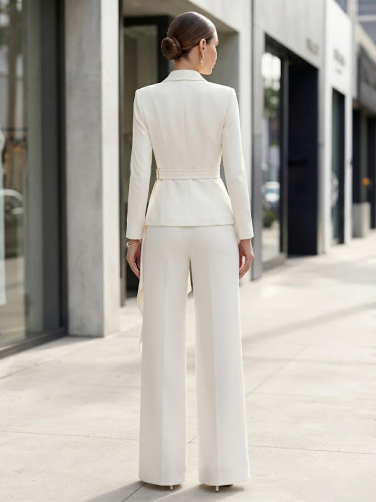 Satin Pantsuit V Neck Long Evening Dresses with Sash