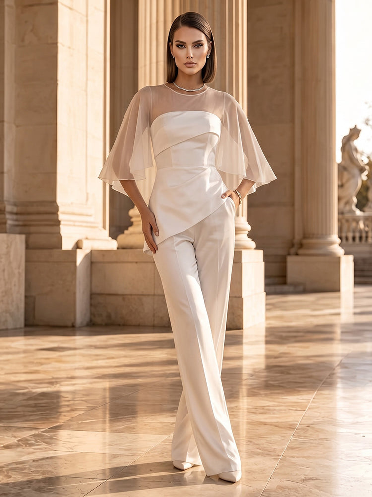 Satin Jumpsuit Cowl Neck Long Evening Dresses with Pocket