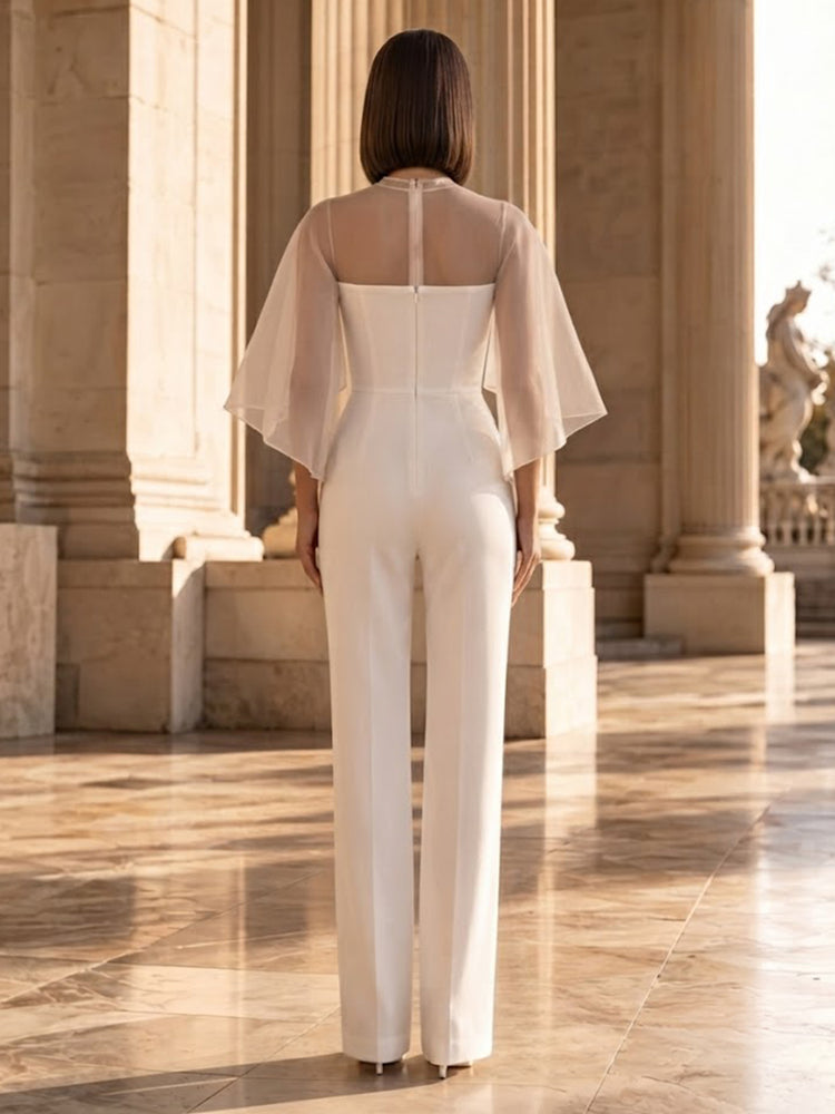 Satin Jumpsuit Cowl Neck Long Evening Dresses with Pocket