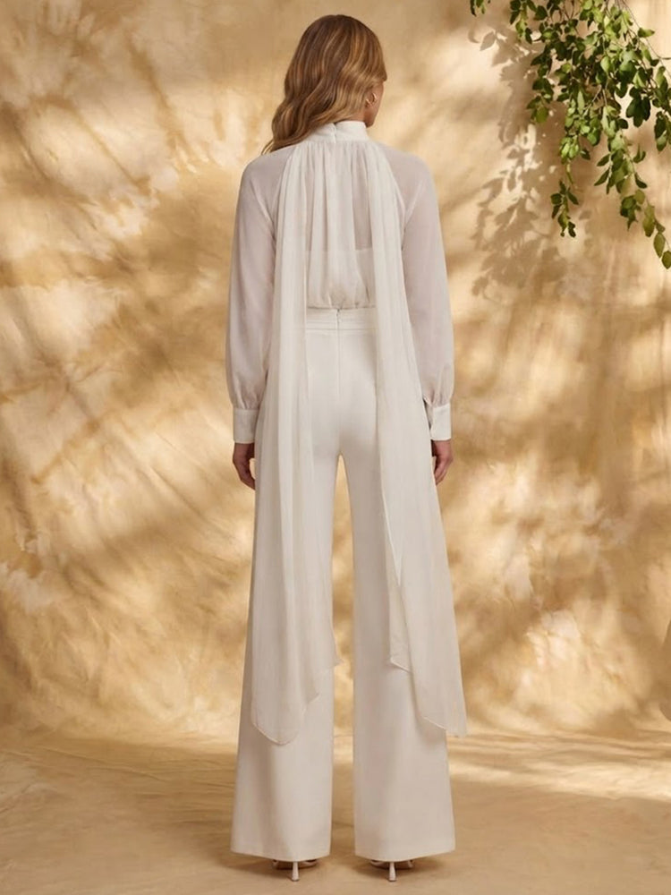 Chiffon Pantsuit High Neck Long Evening Dresses with Pleated