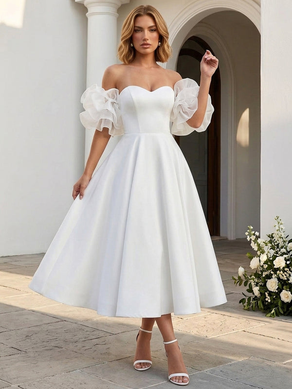 Satin A-Line Off the Shoulder Long Evening Dresses with Pleated