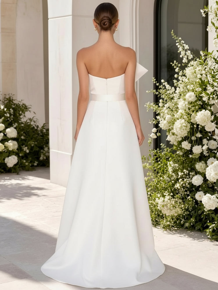 Satin Jumpsuit Strapless Long Evening Dresses with Pleated