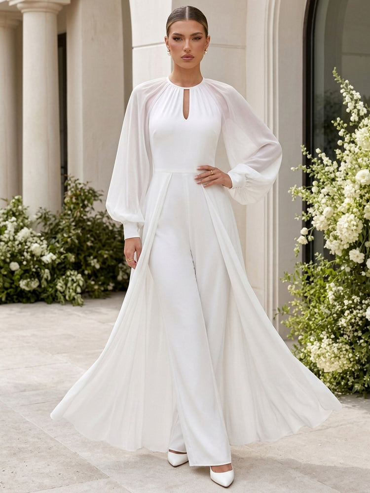 Chiffon Jumpsuit Cowl Neck Long Evening Dresses with Pleated