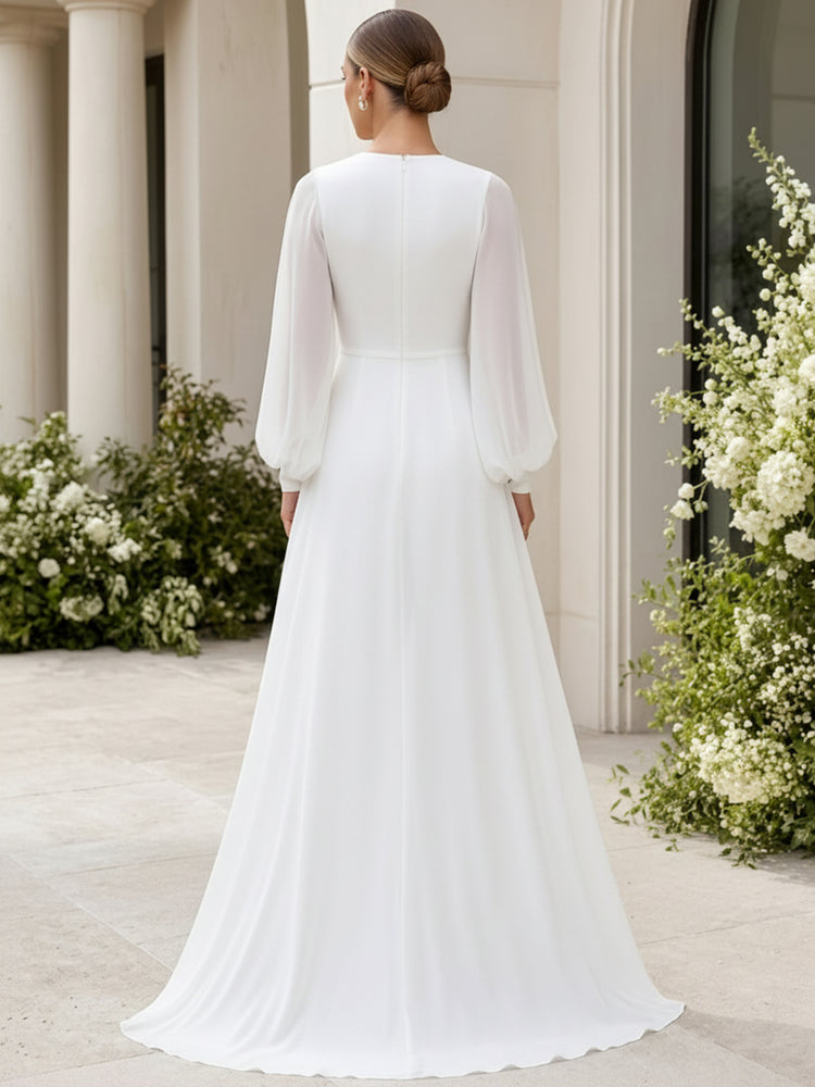 Chiffon Jumpsuit Cowl Neck Long Evening Dresses with Pleated
