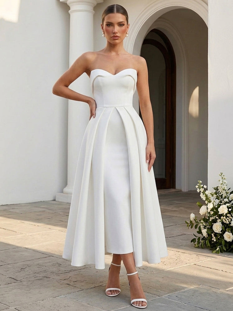 Satin Mermaid Strapless Long Evening Dresses with Pleated