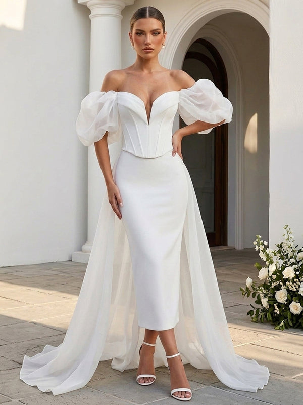 Satin Mermaid Off the Shoulder Long Evening Dresses with Pleated