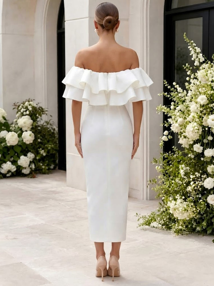 Satin Mermaid Off the Shoulder Long Evening Dresses with Pleated