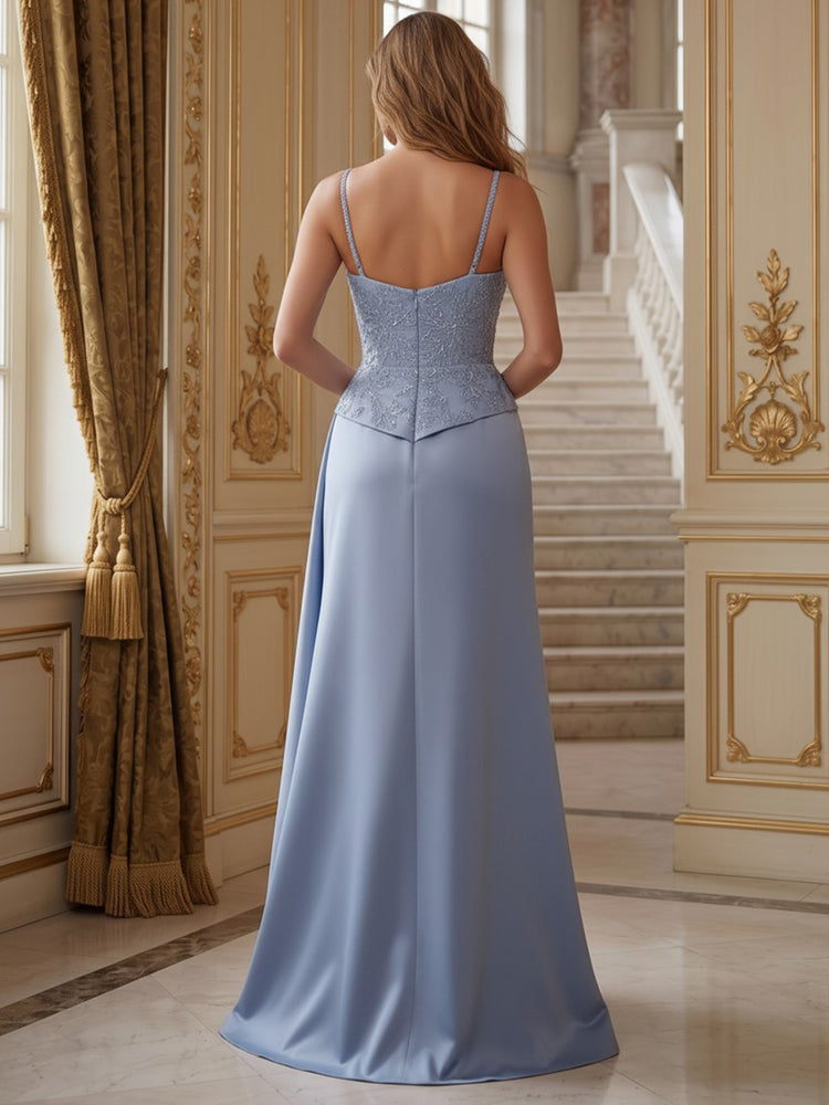 Satin Mermaid Spaghetti Straps Long Evening Dresses with Feather