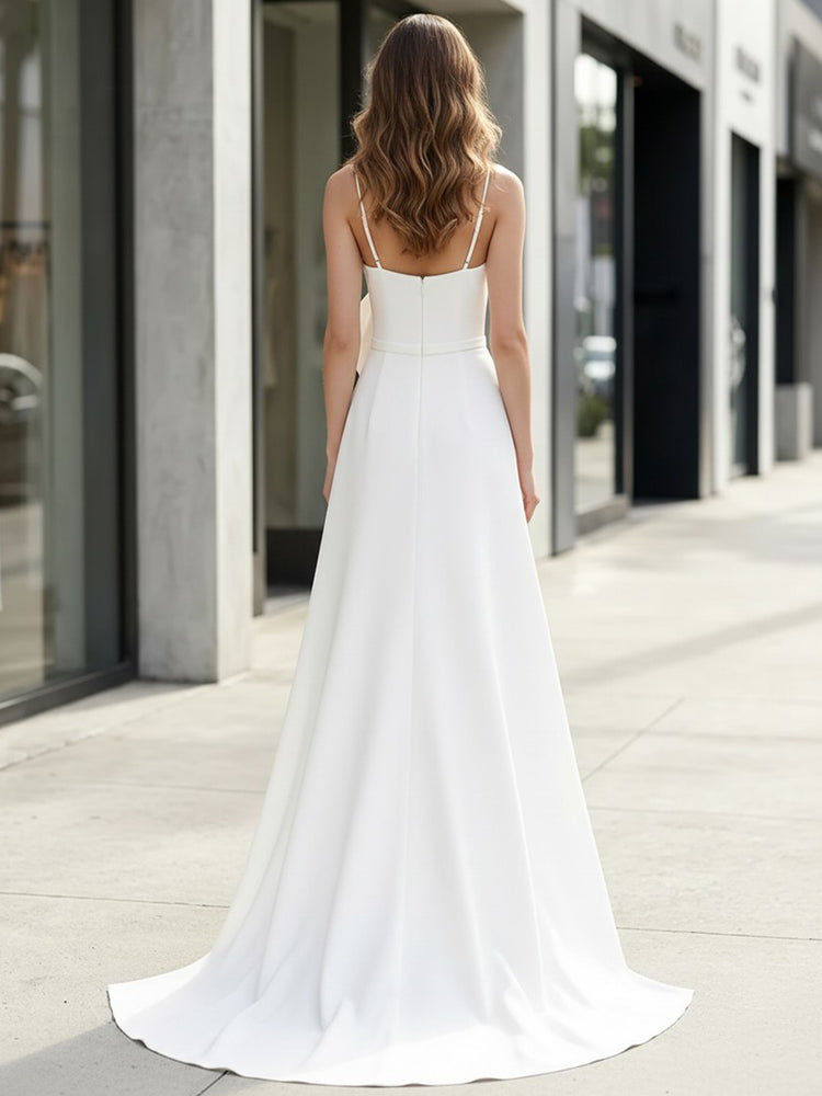 Satin Jumpsuit Spaghetti Straps Long Evening Dresses with 3D Flowers