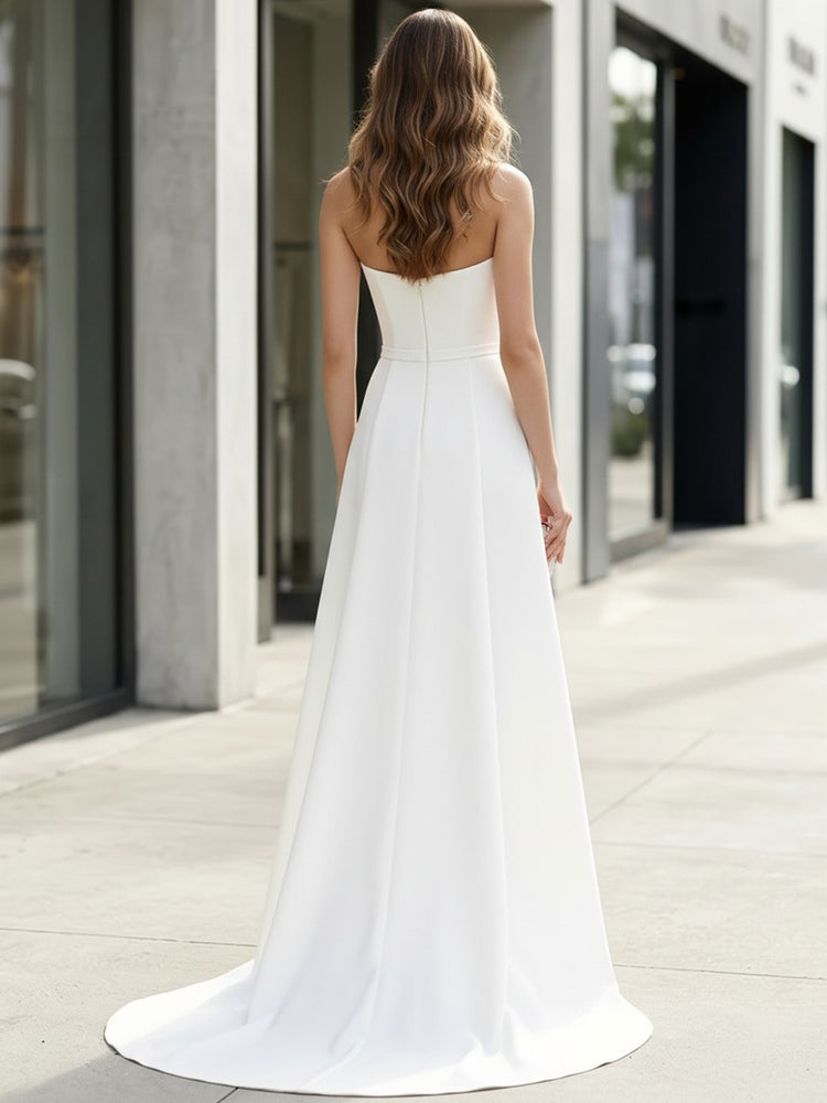 Satin Jumpsuit Strapless Long Evening Dresses with 3D Flowers