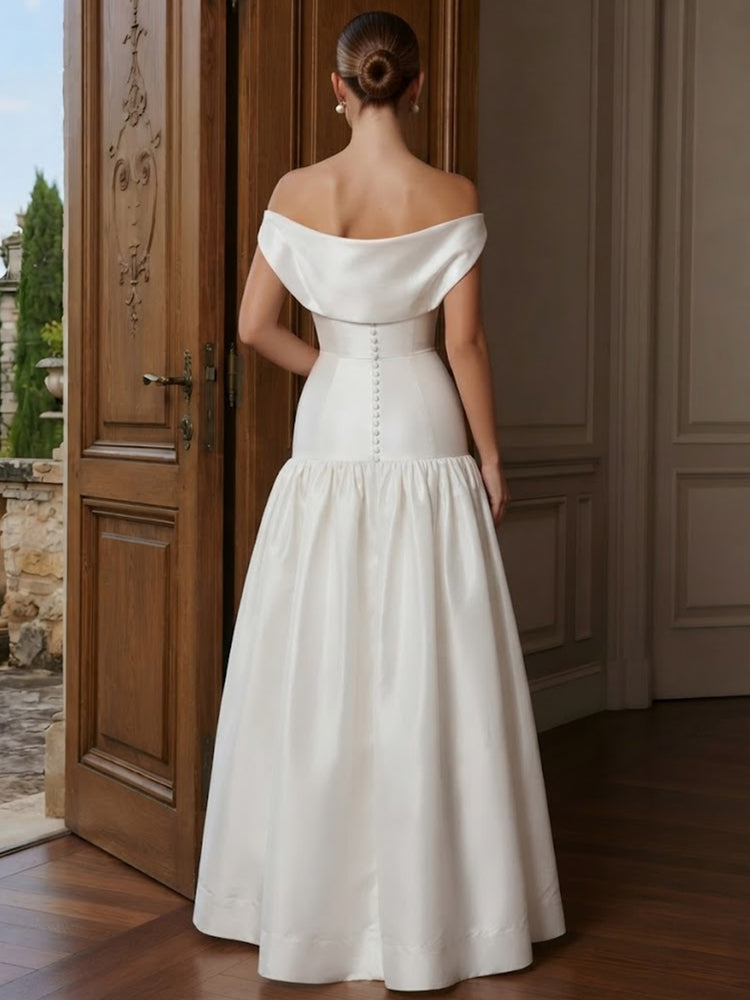 Satin Mermaid Strapless Long Evening Dresses with Pleated