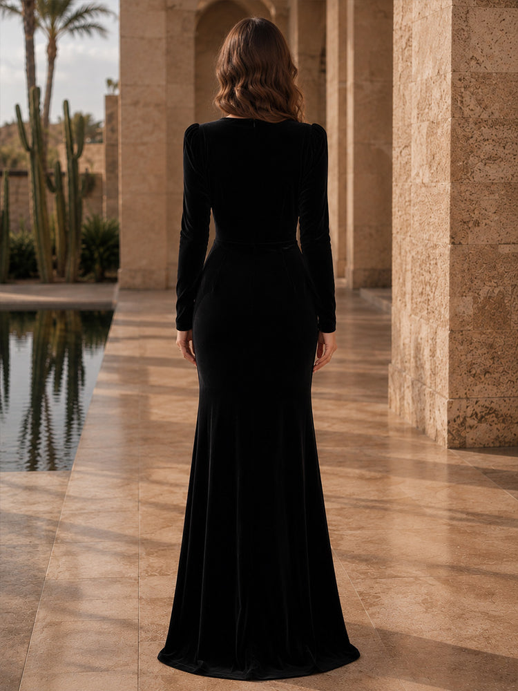 Velvet Mermaid Sweetheart Long Evening Dresses with Pleated