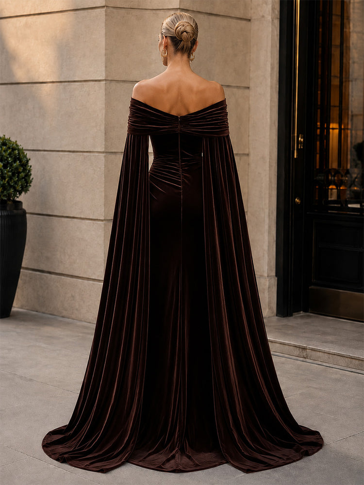 Velvet Mermaid Off the Shoulder Long Evening Dresses with Slit