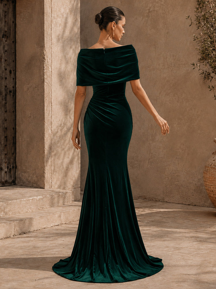 Velvet Mermaid Off the Shoulder Long Evening Dresses with Ruched