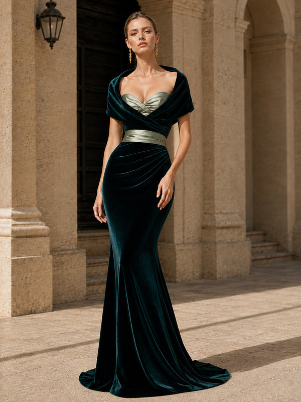 Velvet Mermaid Sweetheart Long Evening Dresses with Ruched