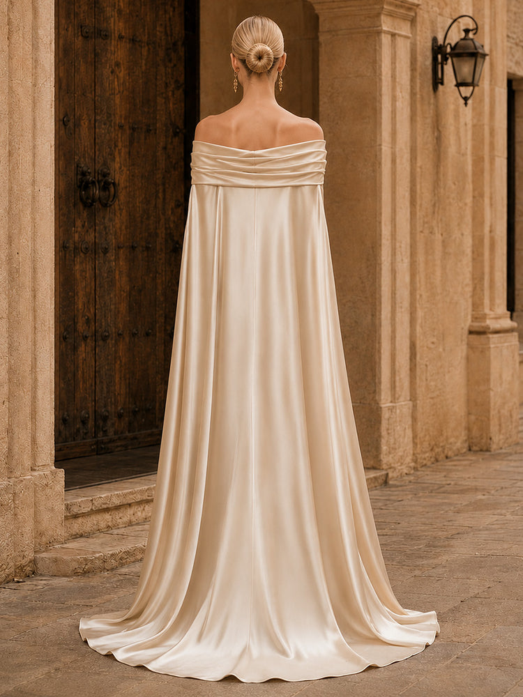 Velvet Mermaid Off the Shoulder Long Evening Dresses with Cape