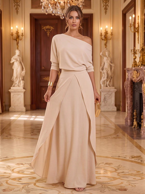 Chiffon A-Line One Shoulder Long Evening Dresses with Ruffles
