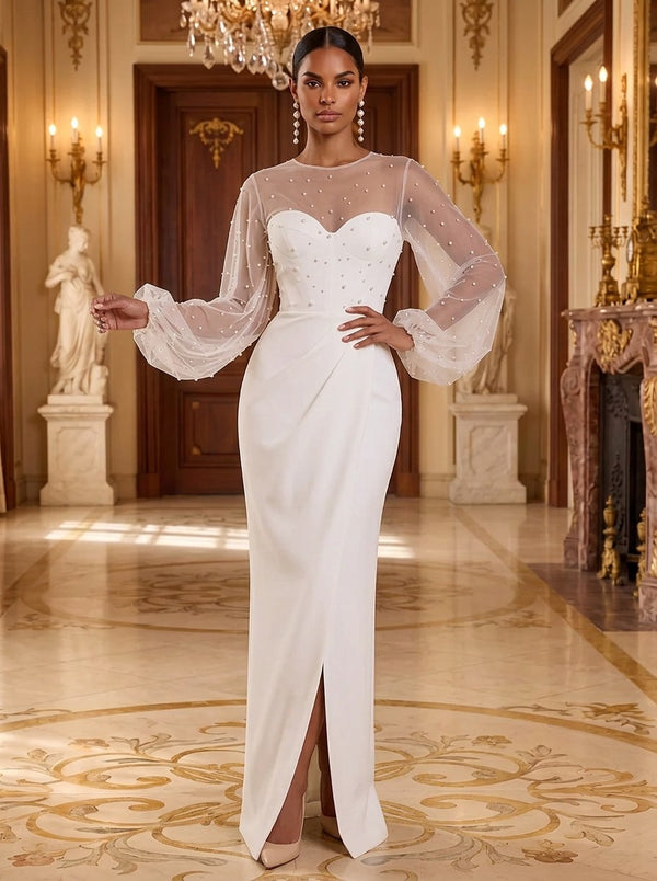 Satin Sheath Round Neck Long Evening Dresses with Evening Dresses
