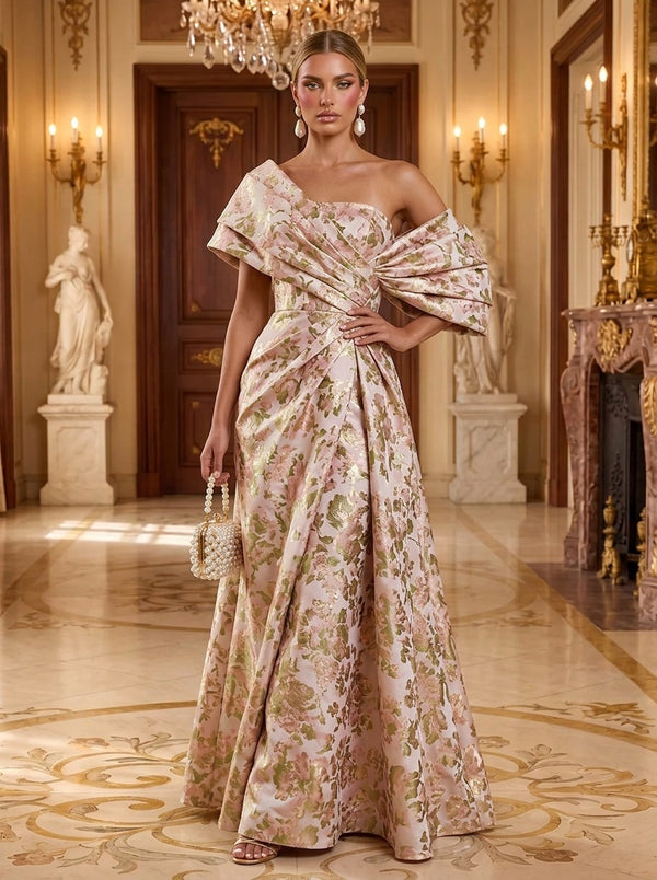 Jacquard A-Line Off the Shoulder Long Evening Dresses with Evening Dresses