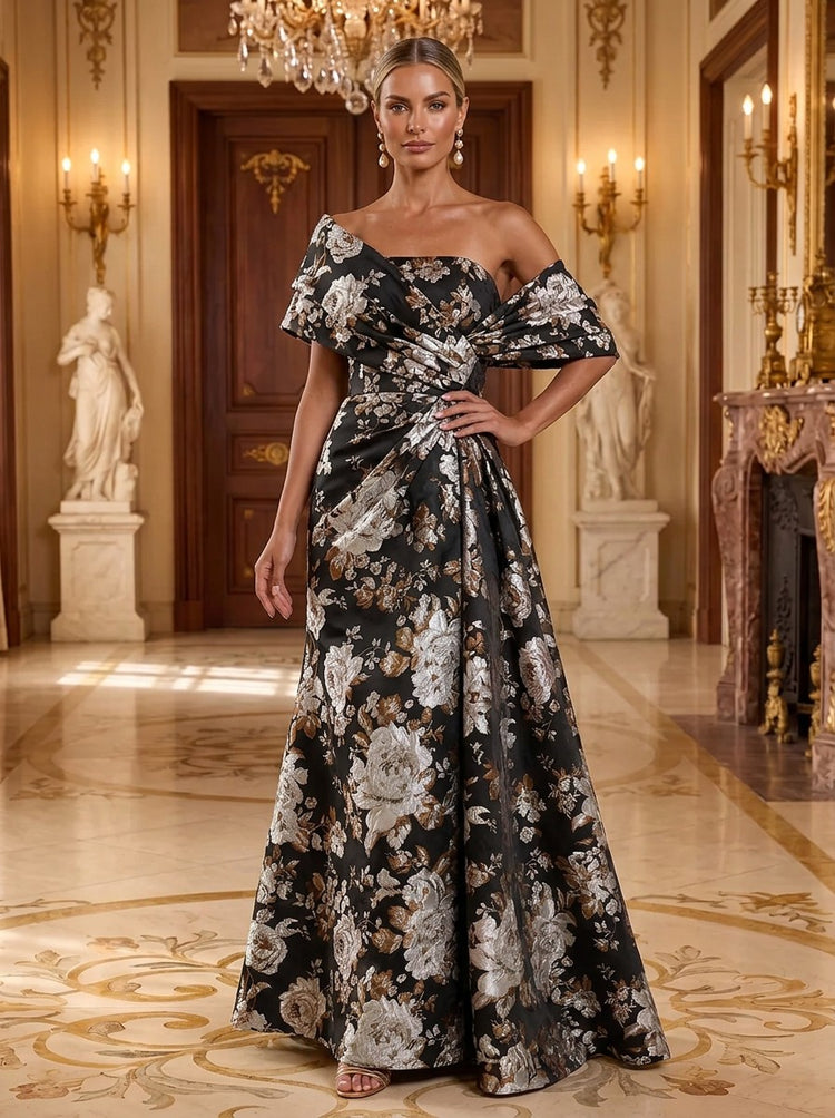 Jacquard A-Line Off the Shoulder Long Evening Dresses with Evening Dresses