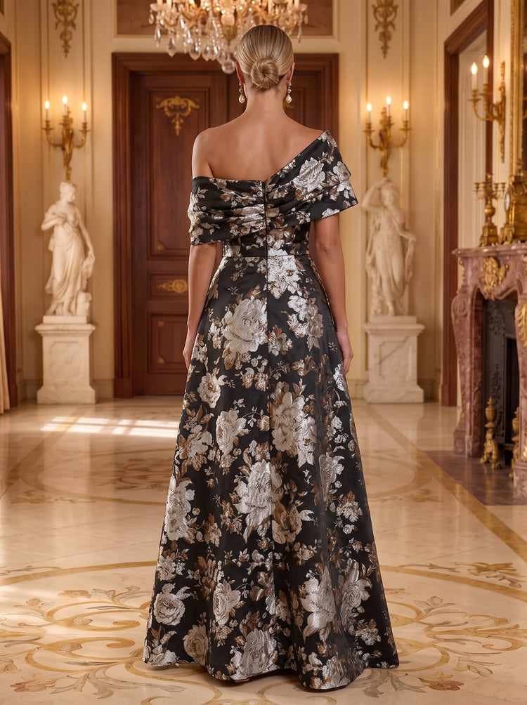 Jacquard A-Line Off the Shoulder Long Evening Dresses with Evening Dresses