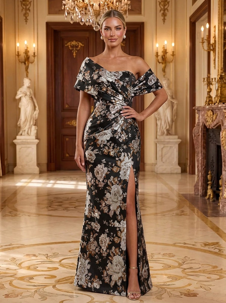 Jacquard Mermaid Off the Shoulder Long Evening Dresses with Evening Dresses