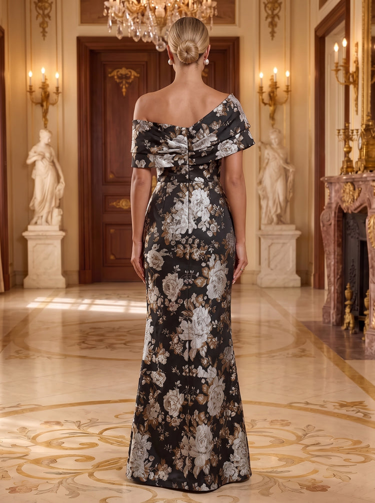 Jacquard Mermaid Off the Shoulder Long Evening Dresses with Evening Dresses