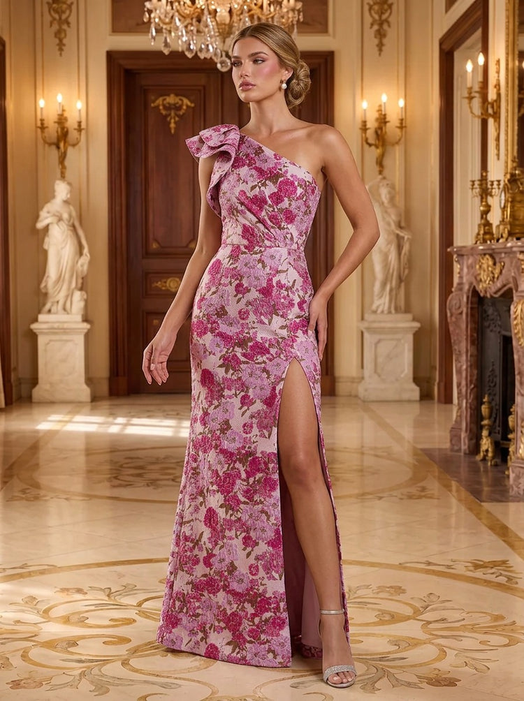 Jacquard Mermaid One Shoulder Long Evening Dresses with Evening Dresses