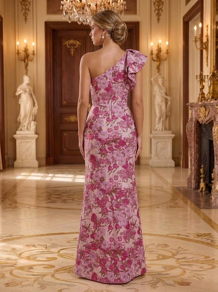 Jacquard Mermaid One Shoulder Long Evening Dresses with Evening Dresses