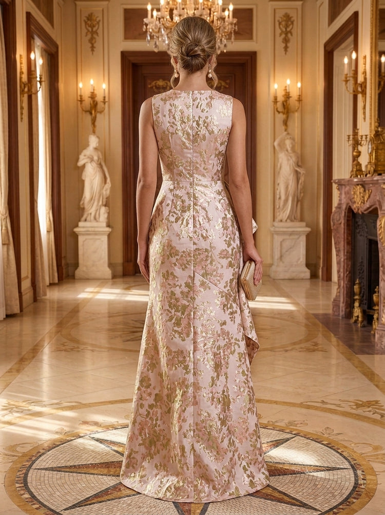 Jacquard Mermaid Round Neck Long Evening Dresses with Evening Dresses