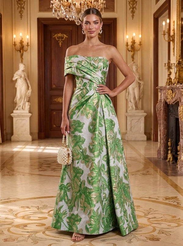 Jacquard A-Line Off the Shoulder Long Evening Dresses with Evening Dresses