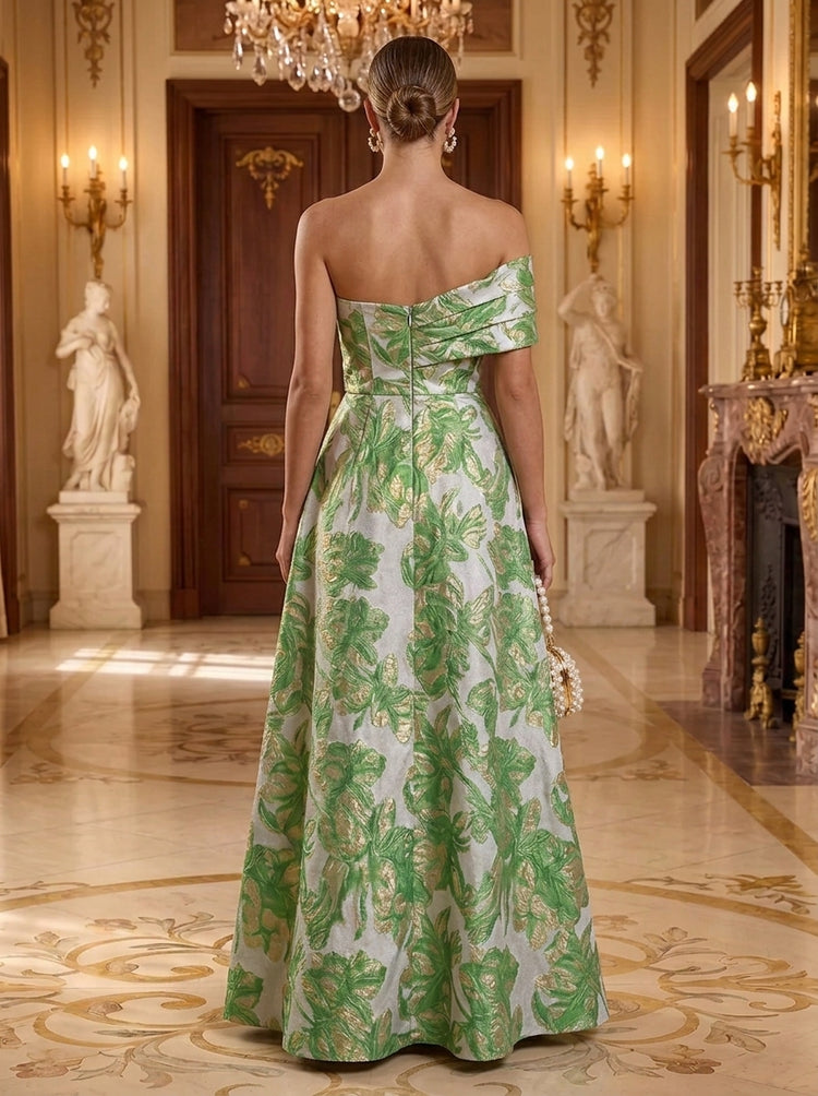 Jacquard A-Line Off the Shoulder Long Evening Dresses with Evening Dresses